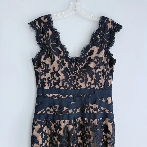 Tadashi Shoji Lace & Tulle Sheath Dress 6 Navy Nude Cocktail Party Wedding Guest - Picture 7 of 15